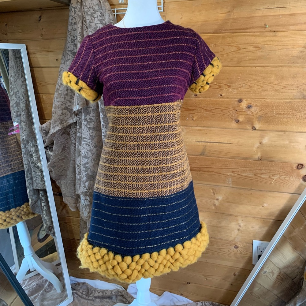 Unique Rare Handmade High Quality Striped Dress Sparkles Thick Cotton Small Puff